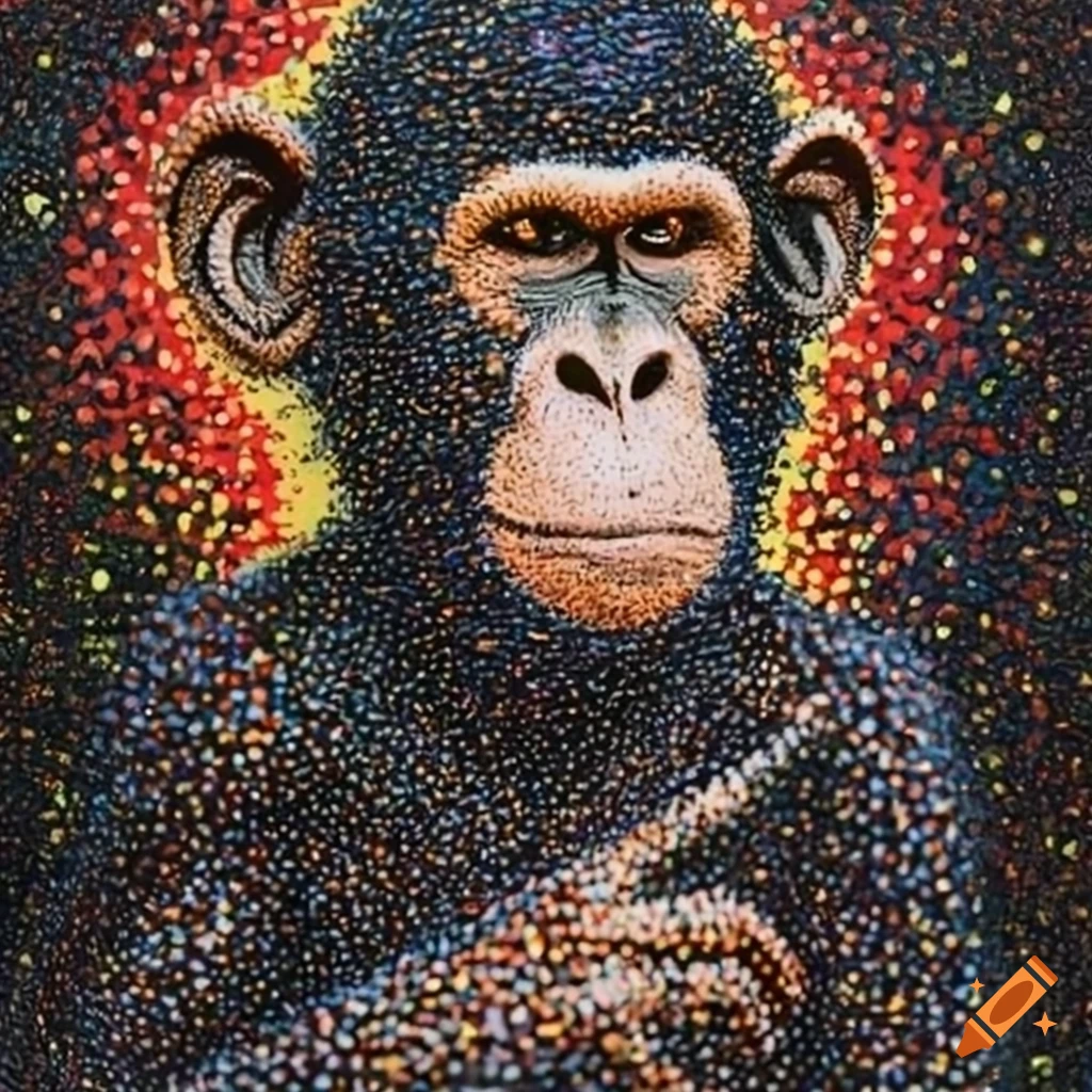 Monkey pointillism art with stars at night