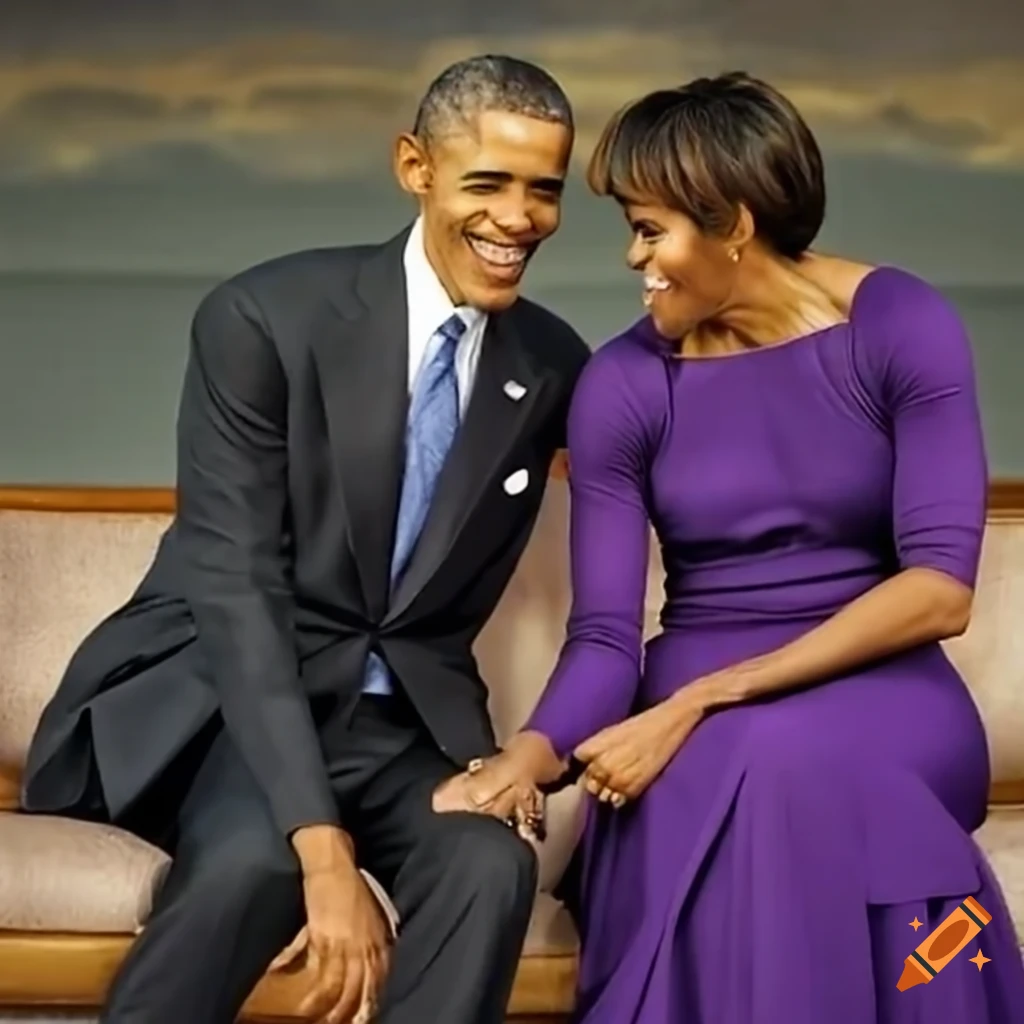 Michelle Obama and Barack Obama smiling happily
