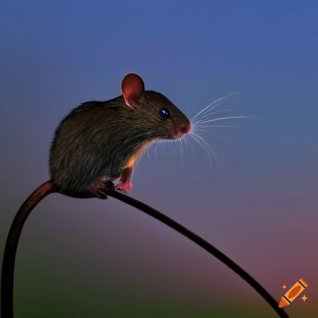 Mouse in the grass under sunset light