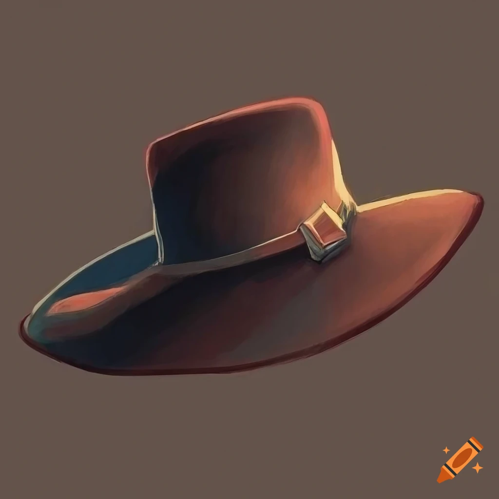 Wide-brimmed western hat in sci-fi realism sketch art style