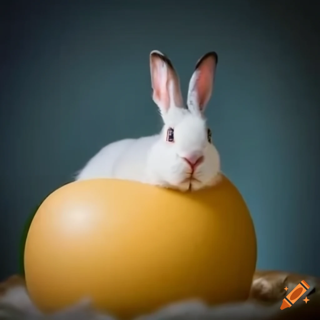 Bunny sitting on a huge Easter egg