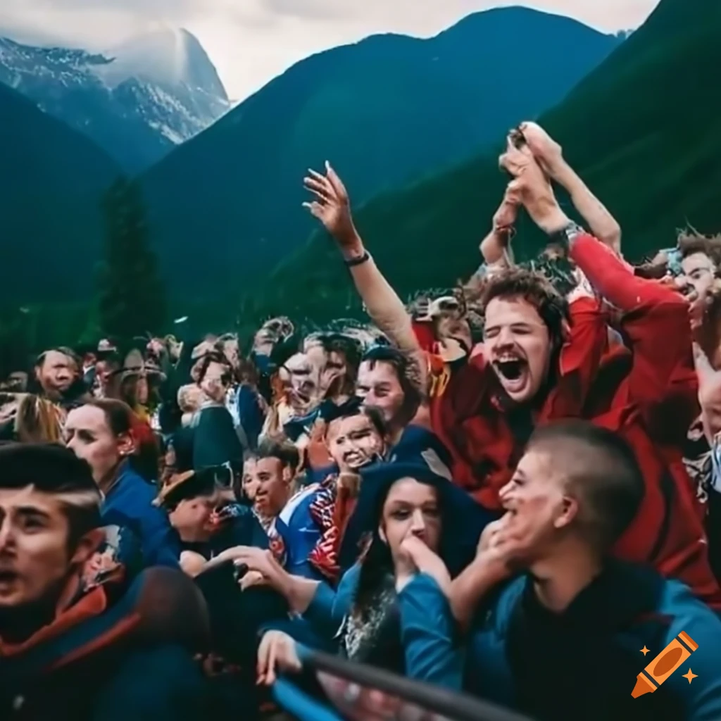 Soccer fans partying in the mountains