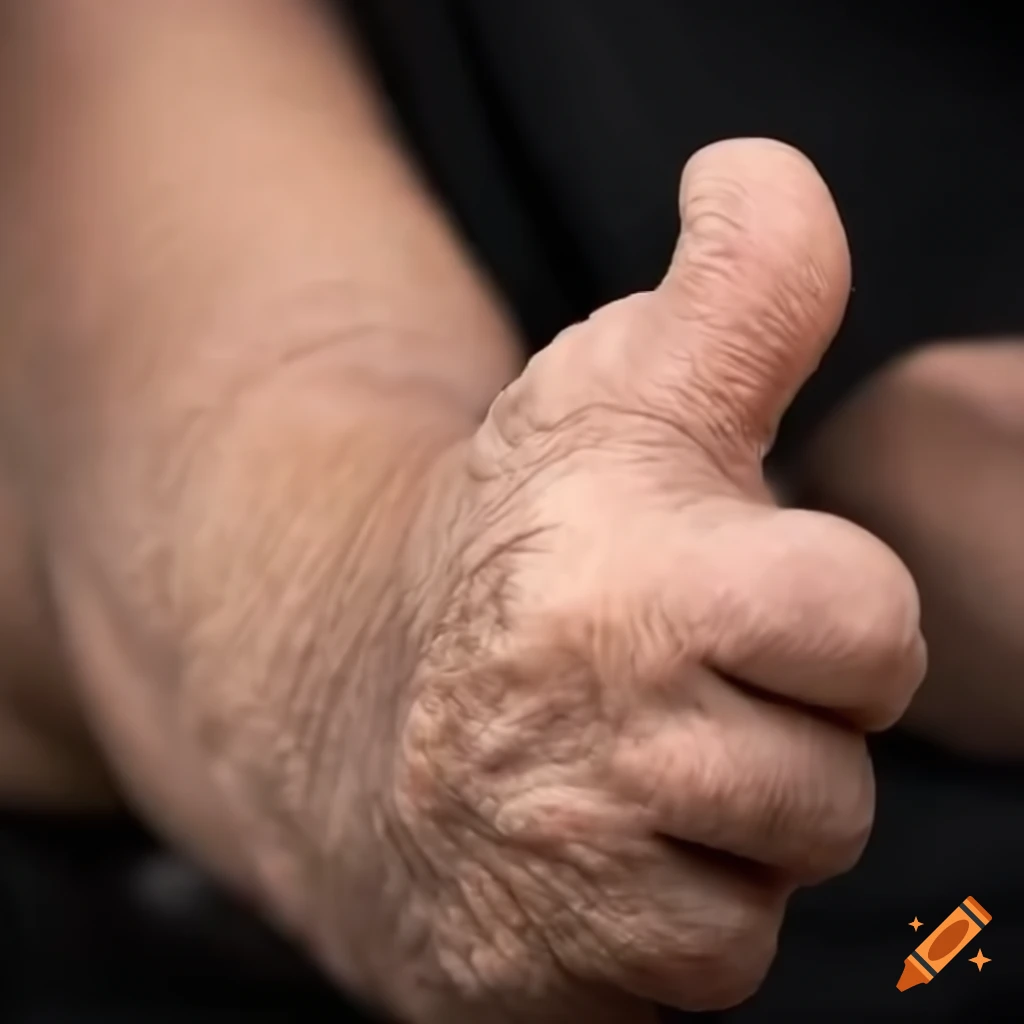 Old hand giving thumbs up gesture