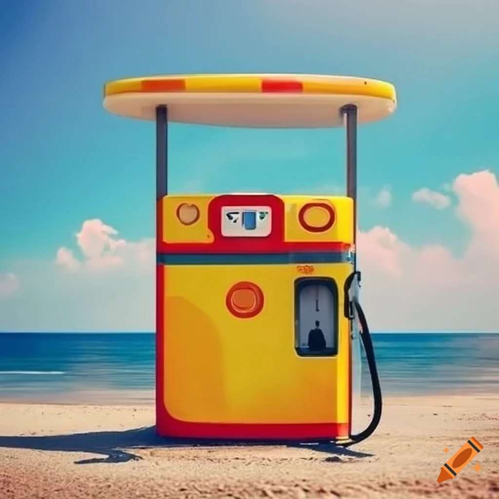 Small Shell petrol station by the tropical seaside