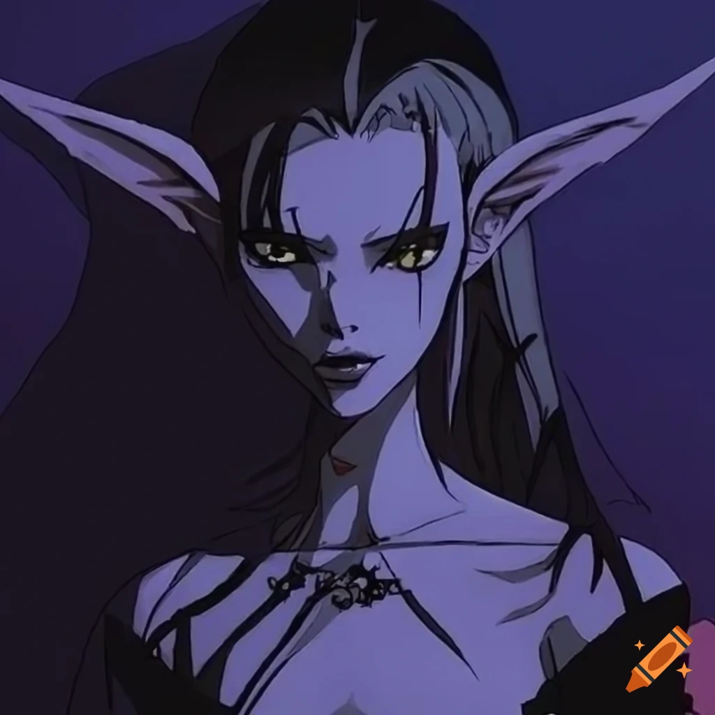 Retro anime style dark elf character