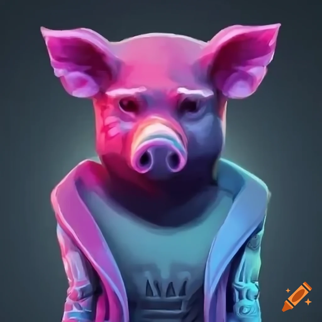 Pig avatar game developer painting a 404 number