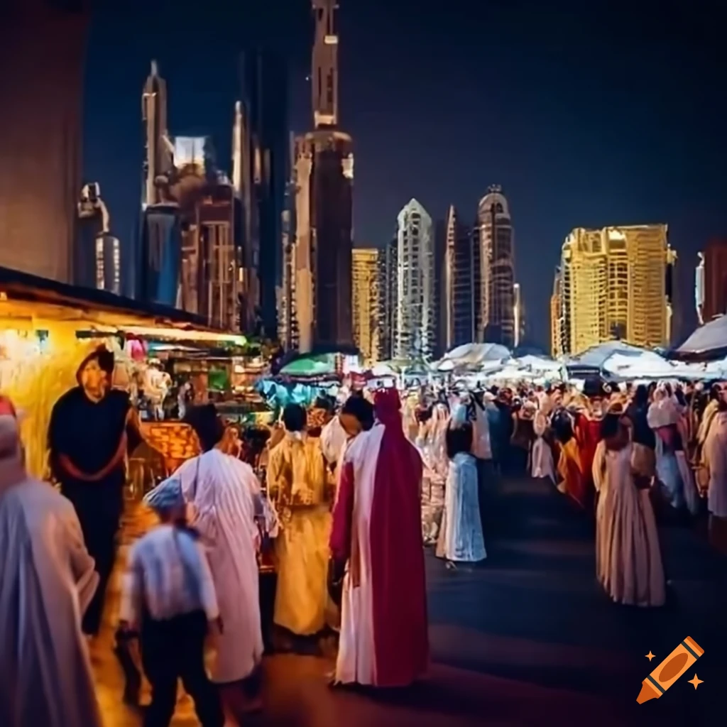 Night market with food trucks in Dubai, UAE
