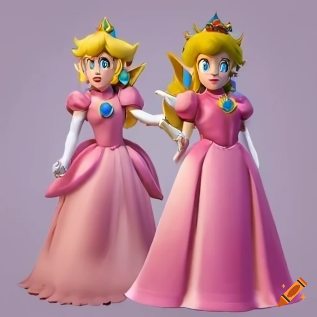 Princess Peach and Link in matching pink silk ballgowns in detailed ...