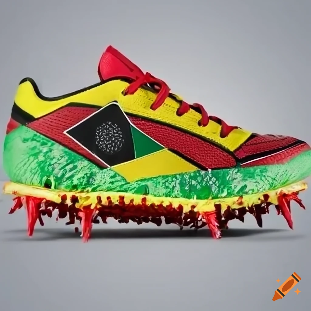 Jamaican flag football tennis shoe with red runner spikes on Craiyon