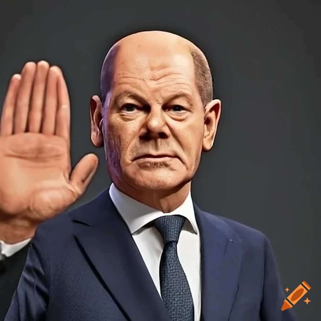Olaf Scholz making a stop gesture