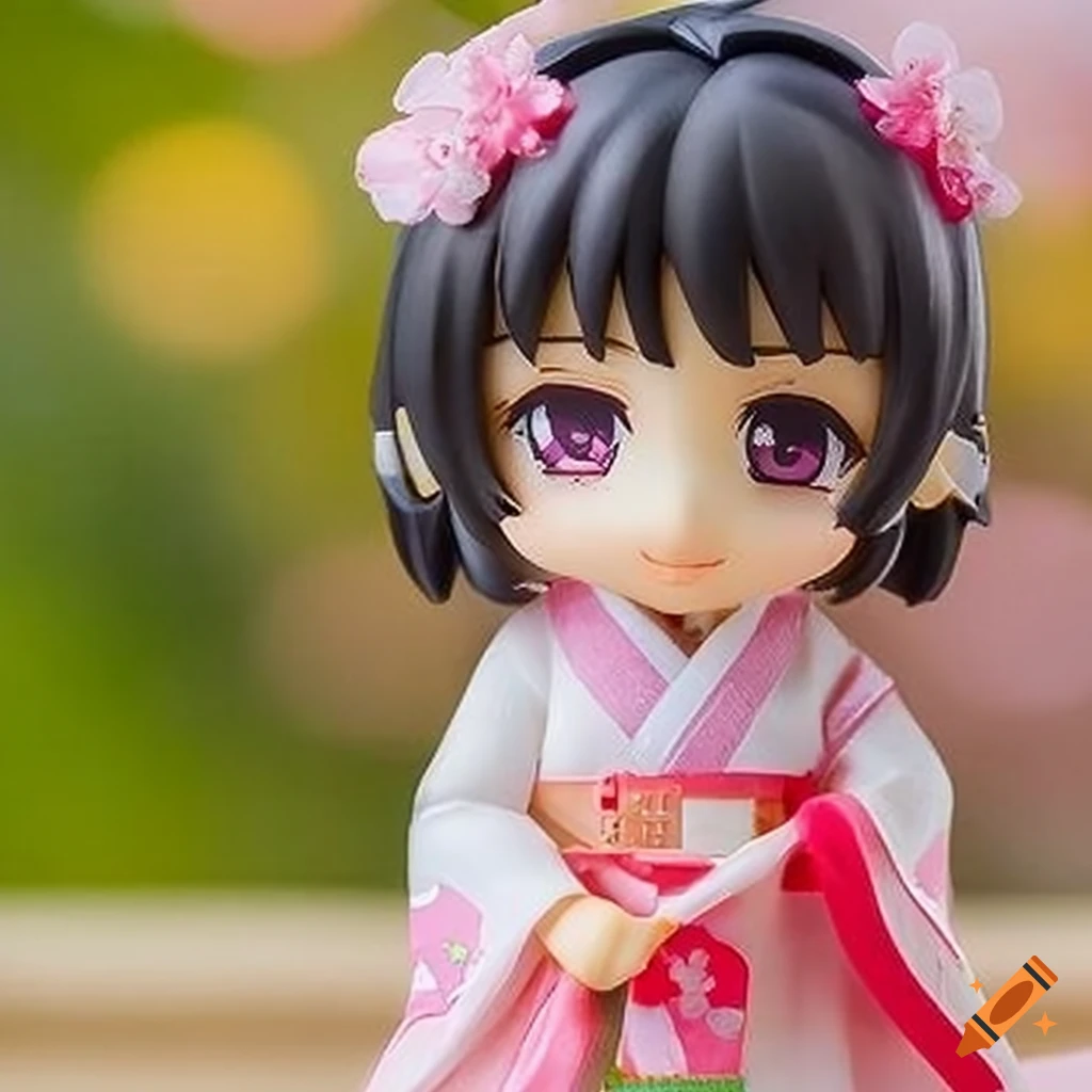 Nendoroid figurine of a girl in traditional hanami outfit with cherry blossoms