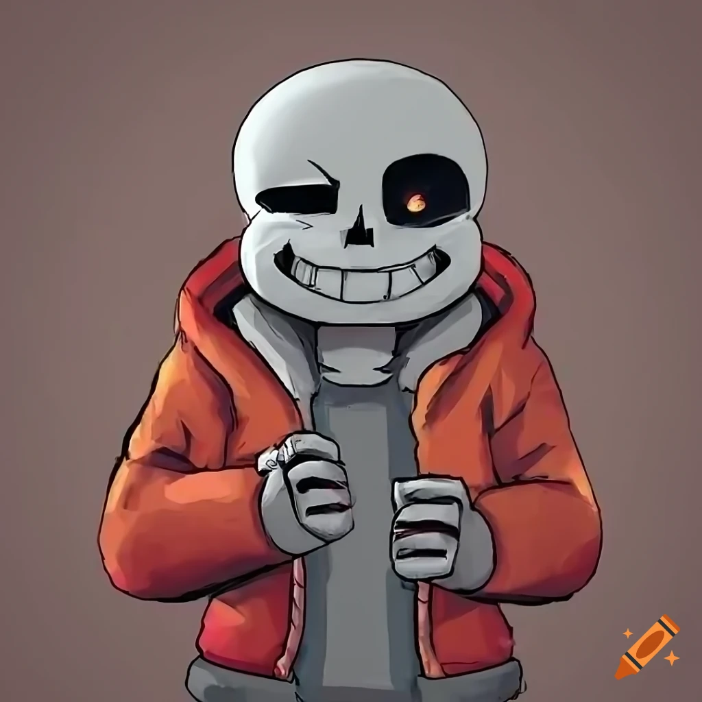 Close-up portrait of fanart character in orange jacket and black pants