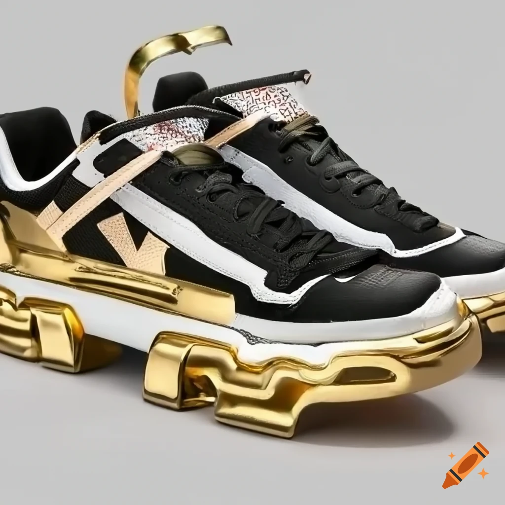 Off white and gold metal thick sole tennis shoe