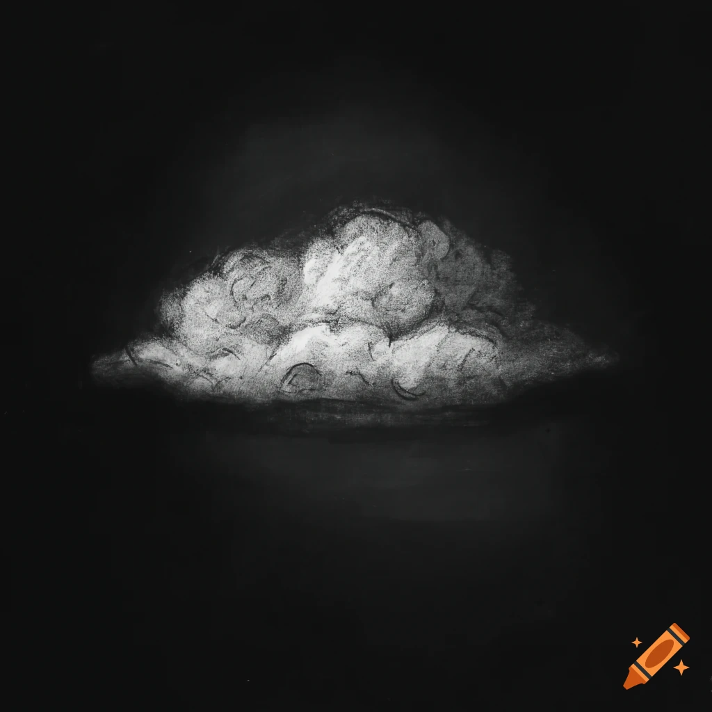 Cloud seen through a window in a cottage room, charcoal drawing