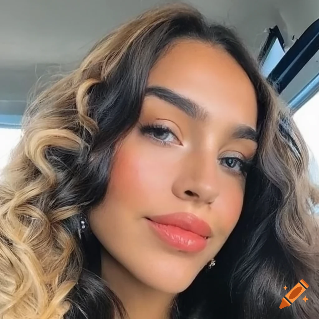 Beautiful woman with long curly hair taking a selfie on Craiyon