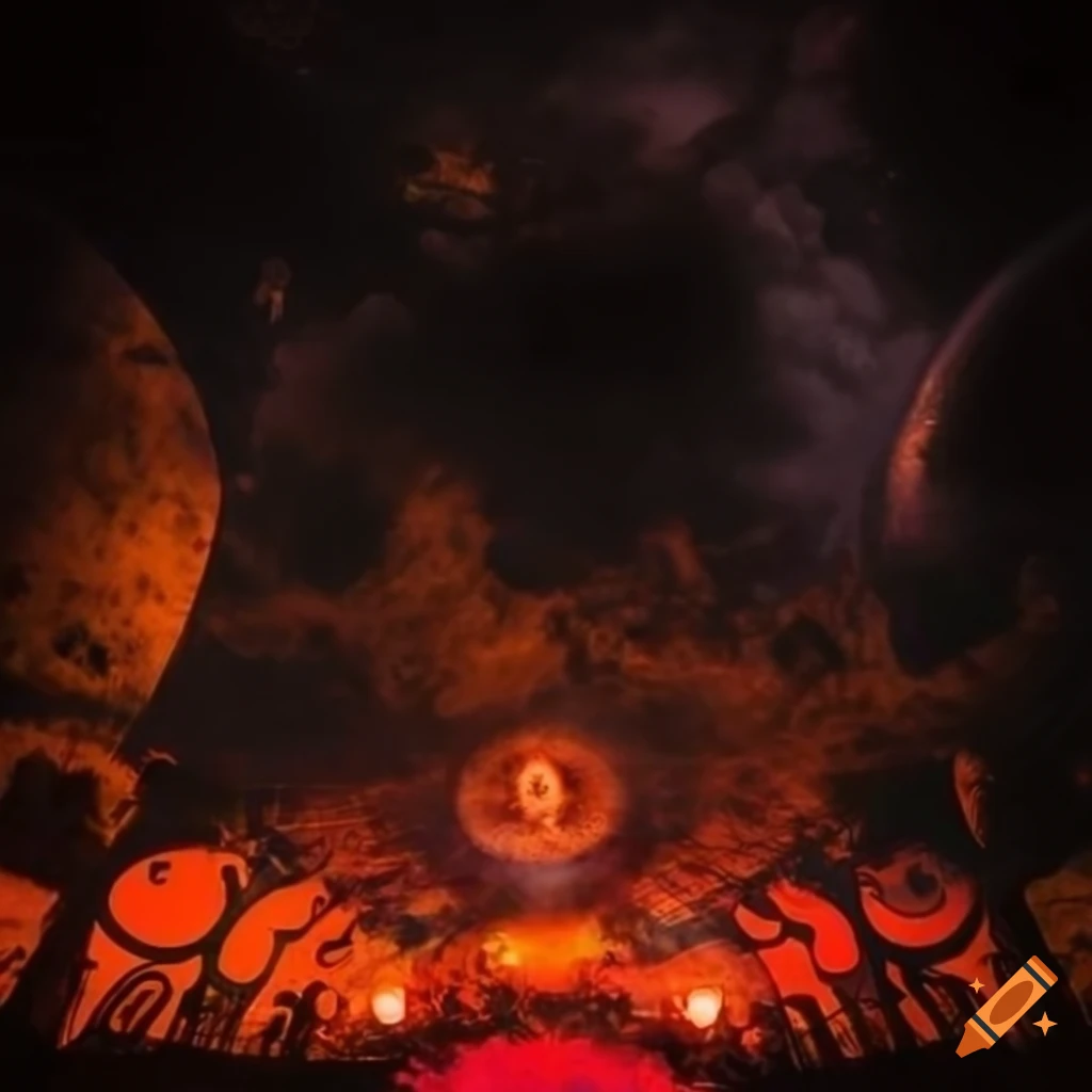 Spooky music festival poster with hidden symbols and ominous atmosphere