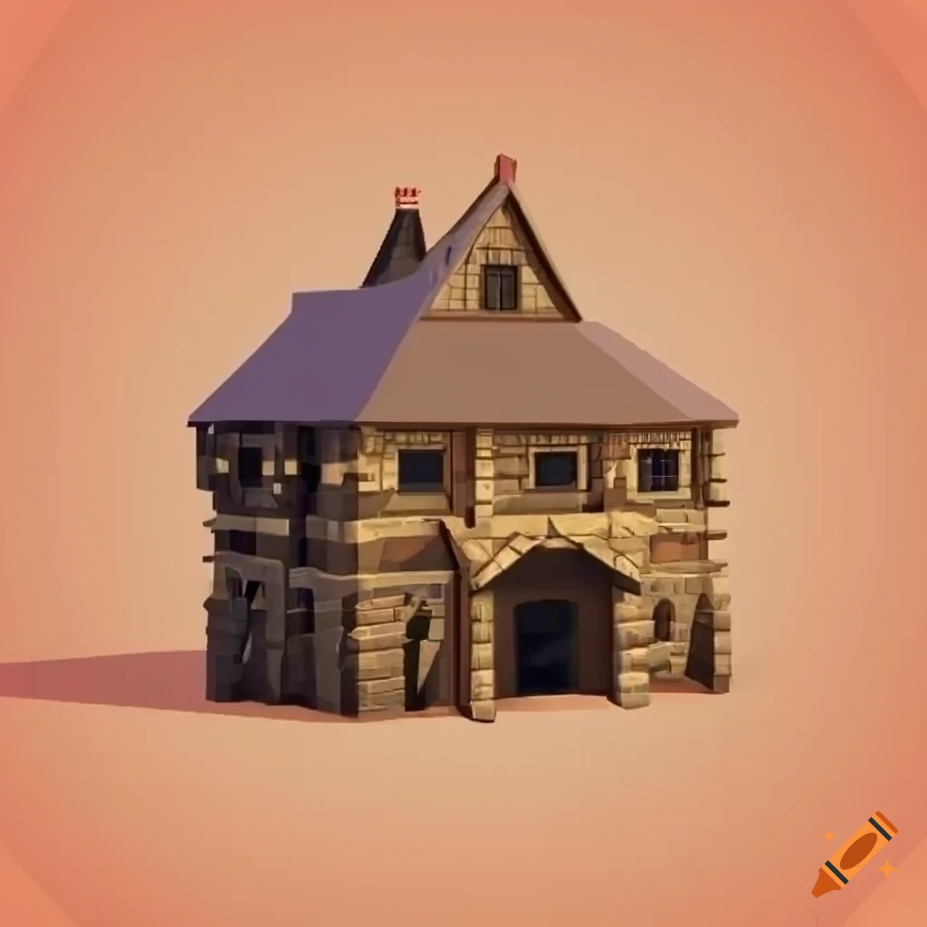 Low poly icon of medieval barracks on Craiyon