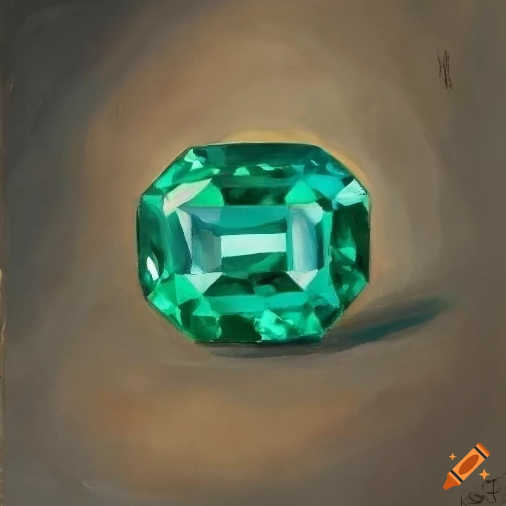 Oil painting of an emerald gemstone