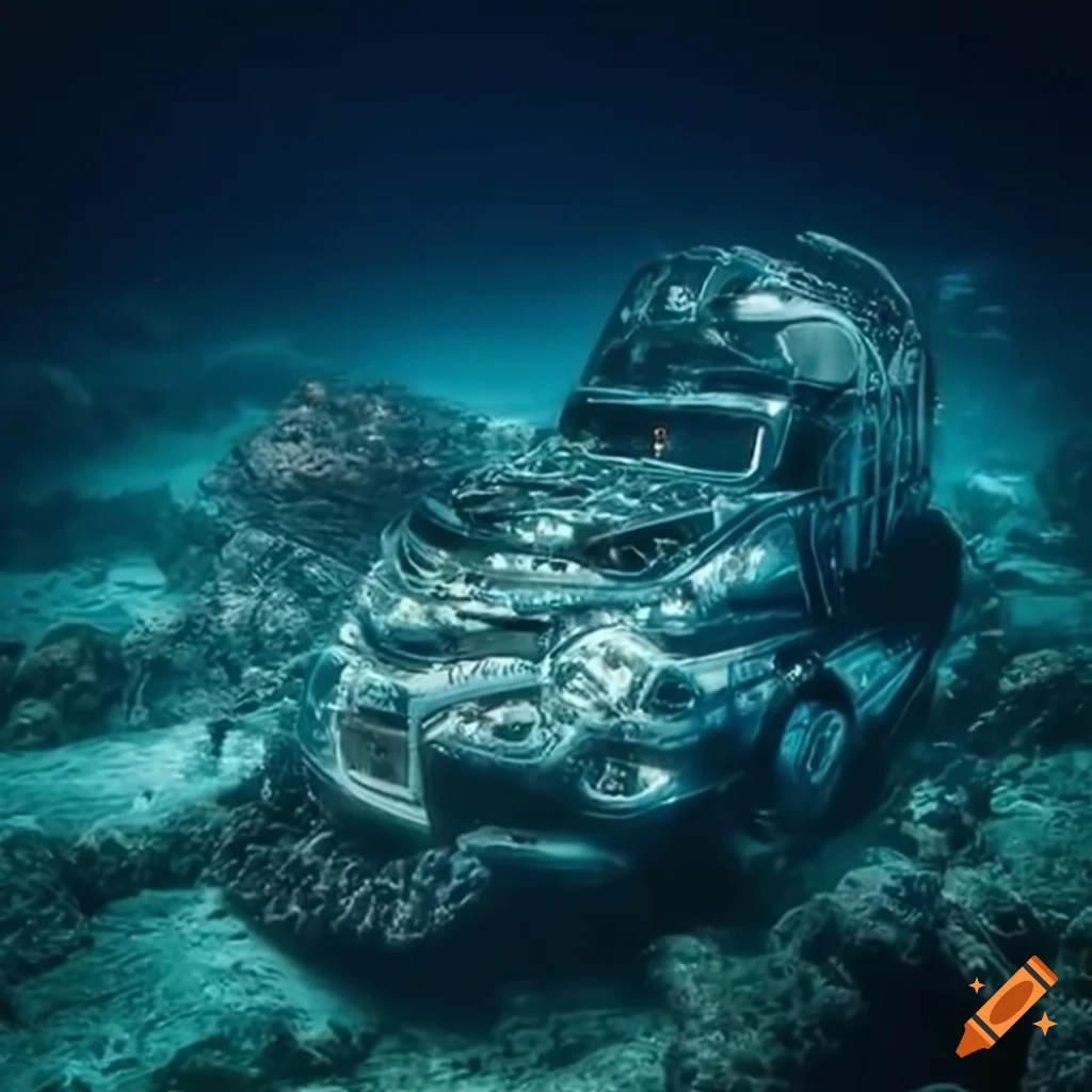 Truck submerged underwater
