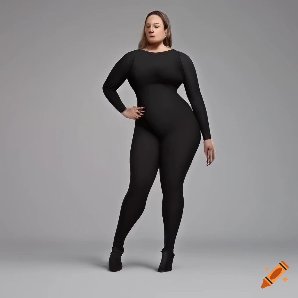 Plus size model in a black evening jumpsuit
