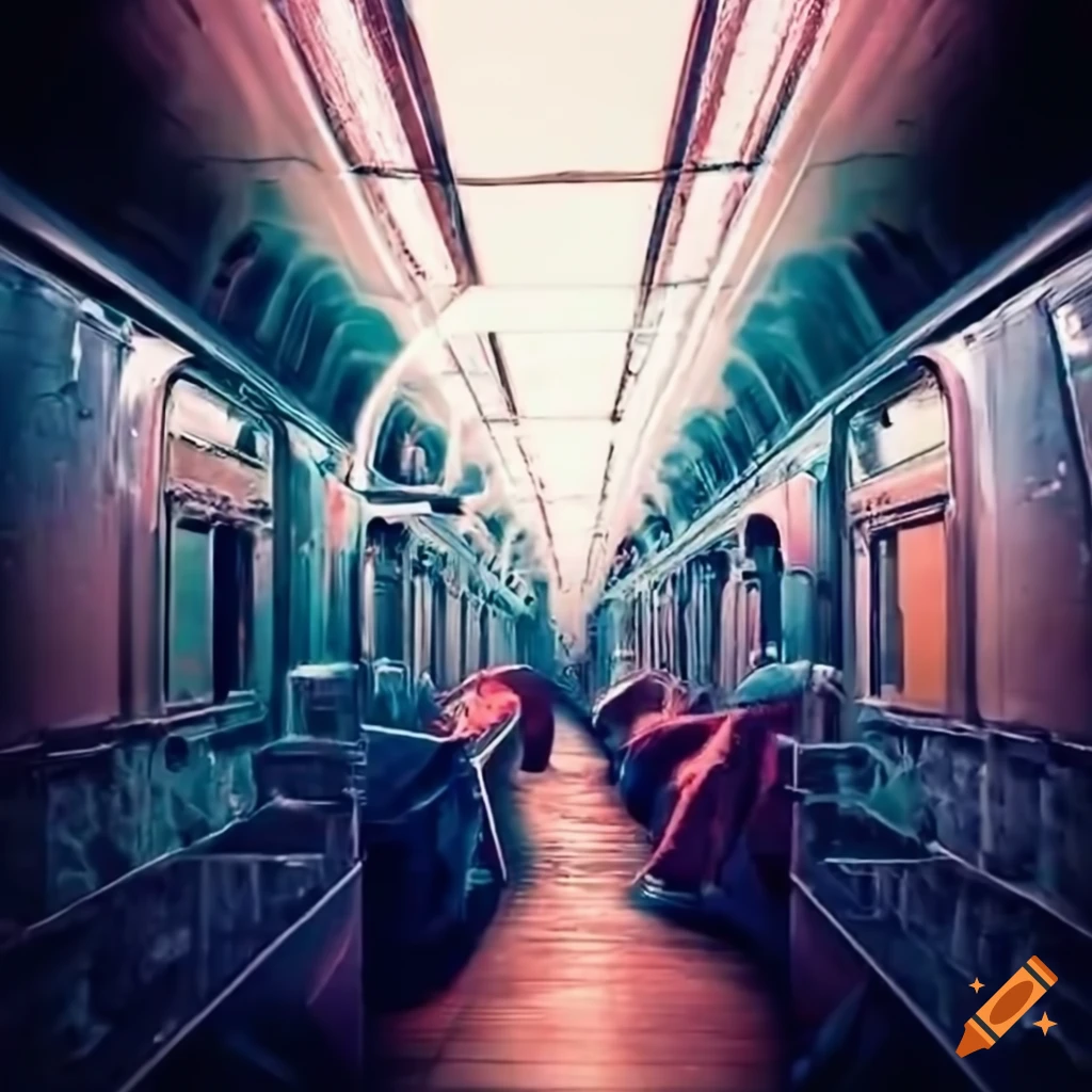 Swirling shadows in a spooky subway with flickering lights
