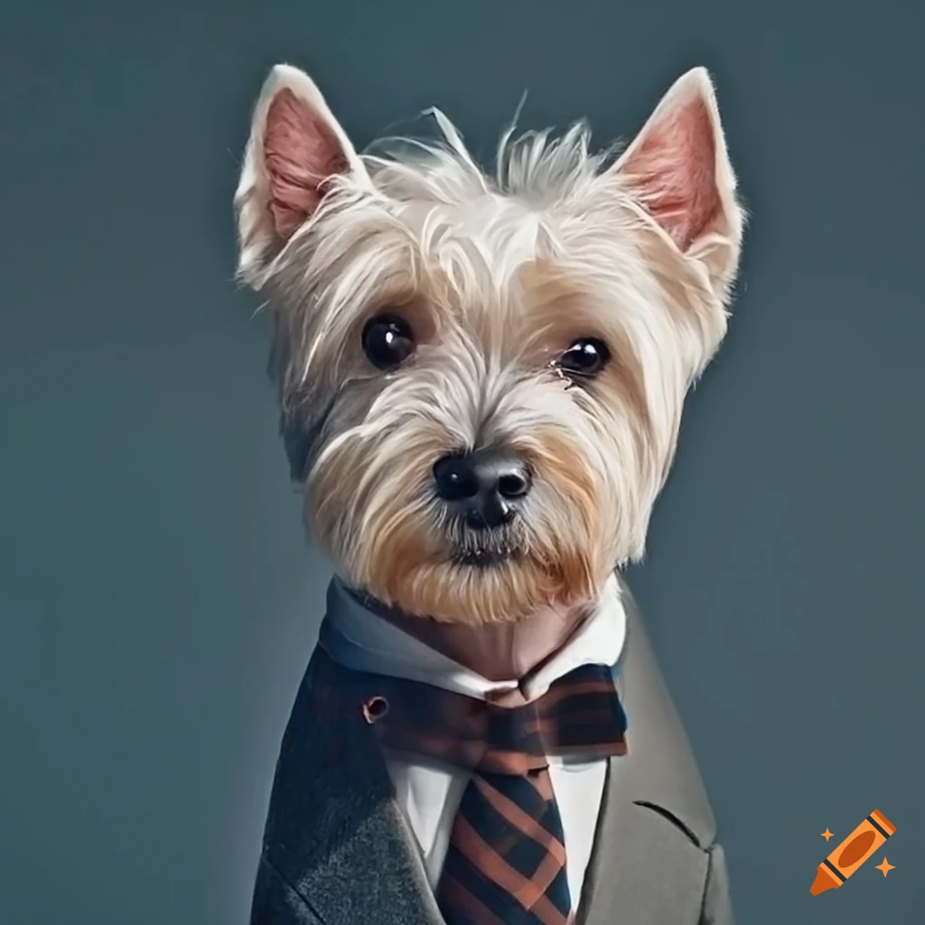 West Highland Terrier wearing a suit and tie