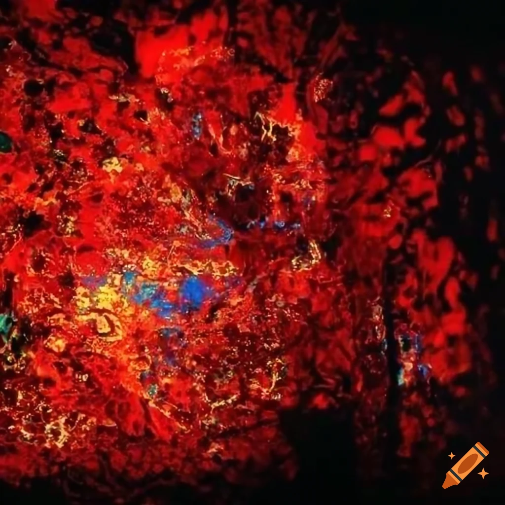 Abstract bright UV and scarlet red colors with opal and copper accents