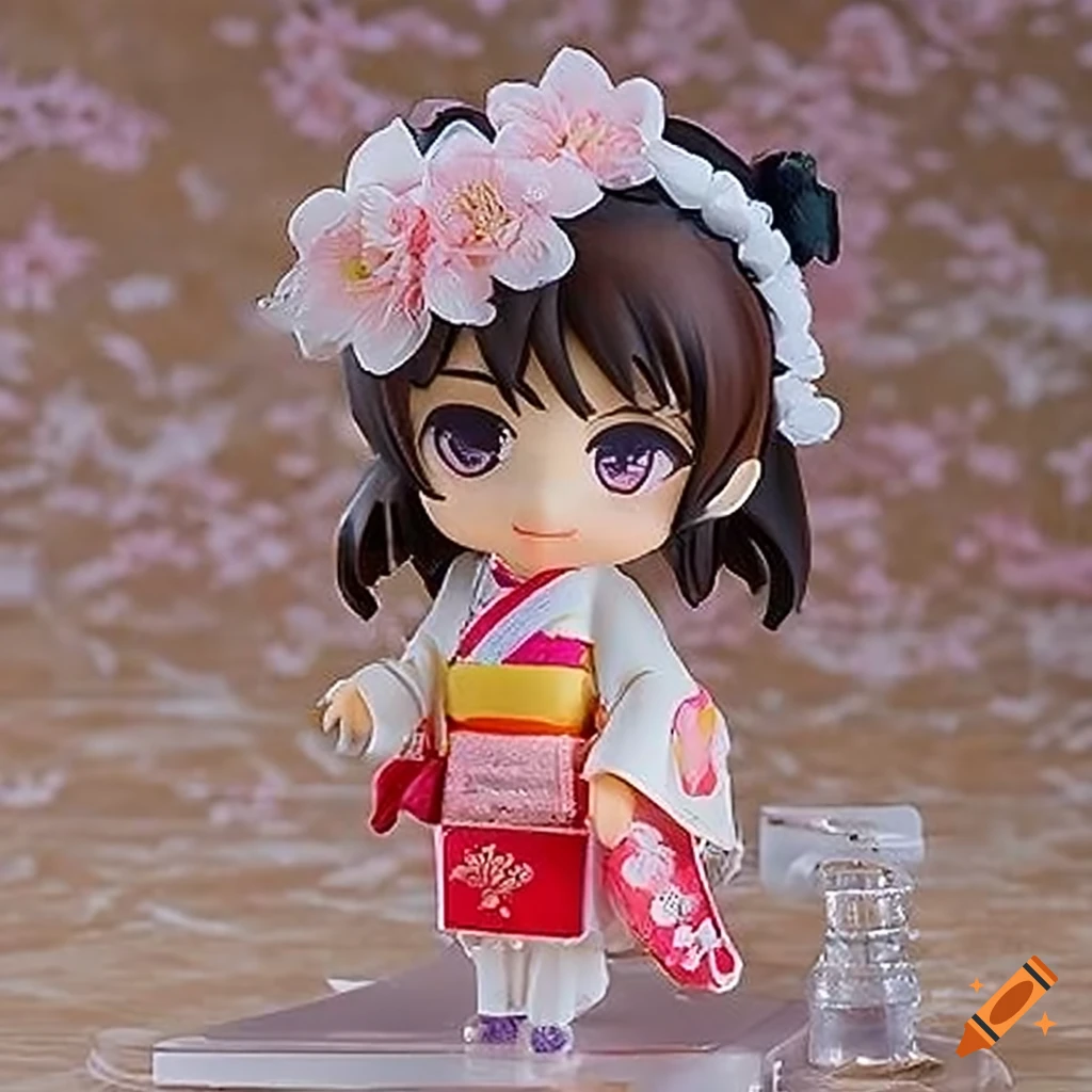 Nendoroid figurine of a girl in traditional hanami outfit with cherry blossoms