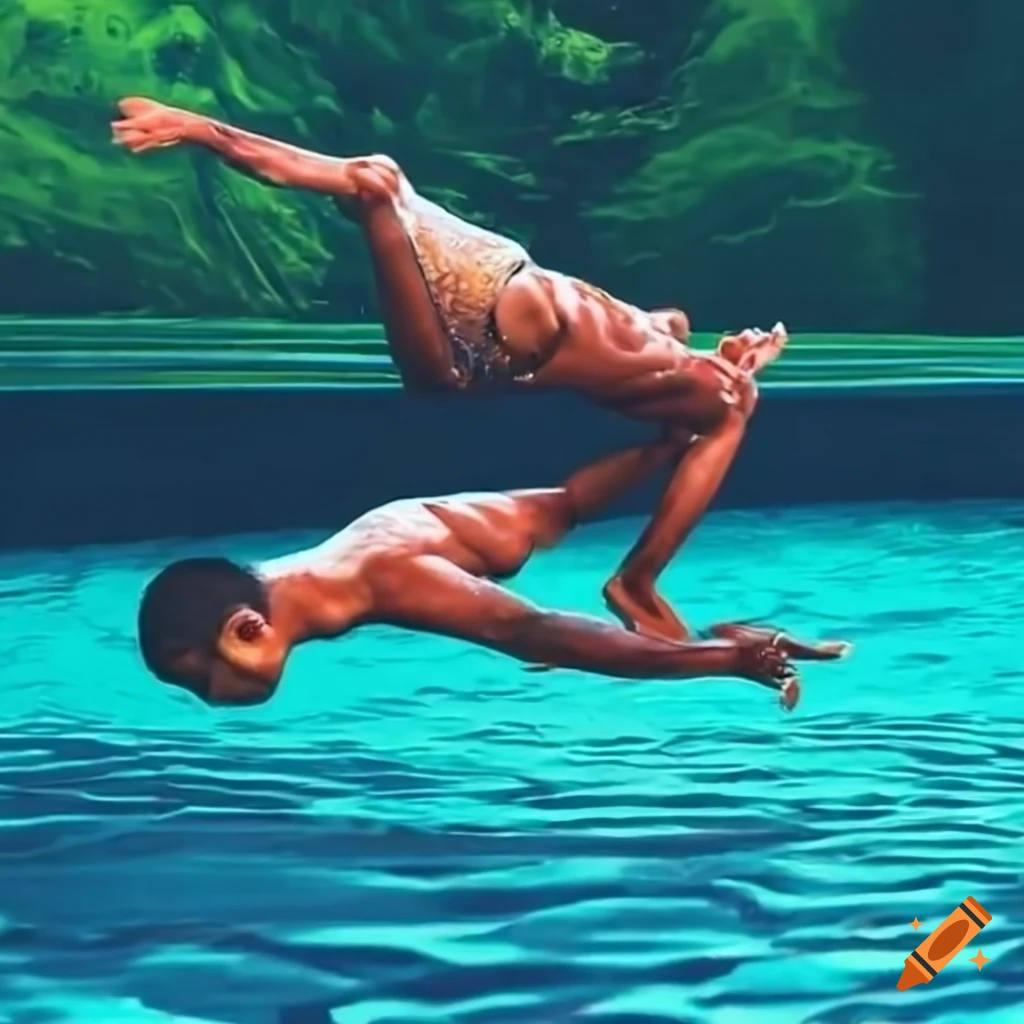 People diving into a swimming pool