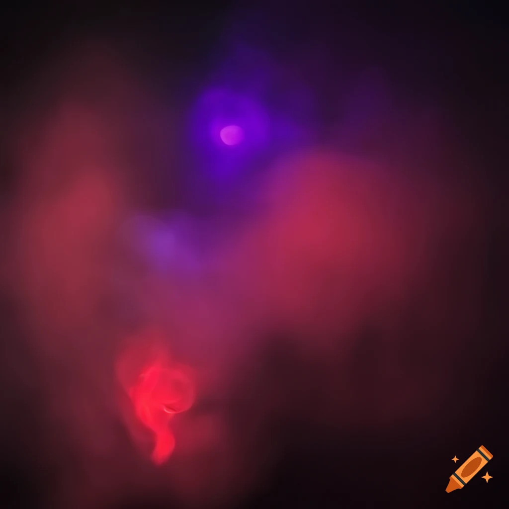 Red and purple lights on black background with white smoke