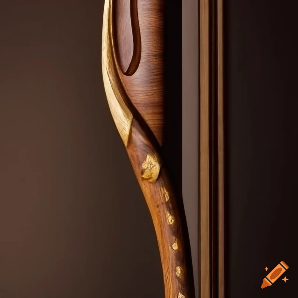 Elegant long bow carved from dark ash wood with gold accents on Craiyon
