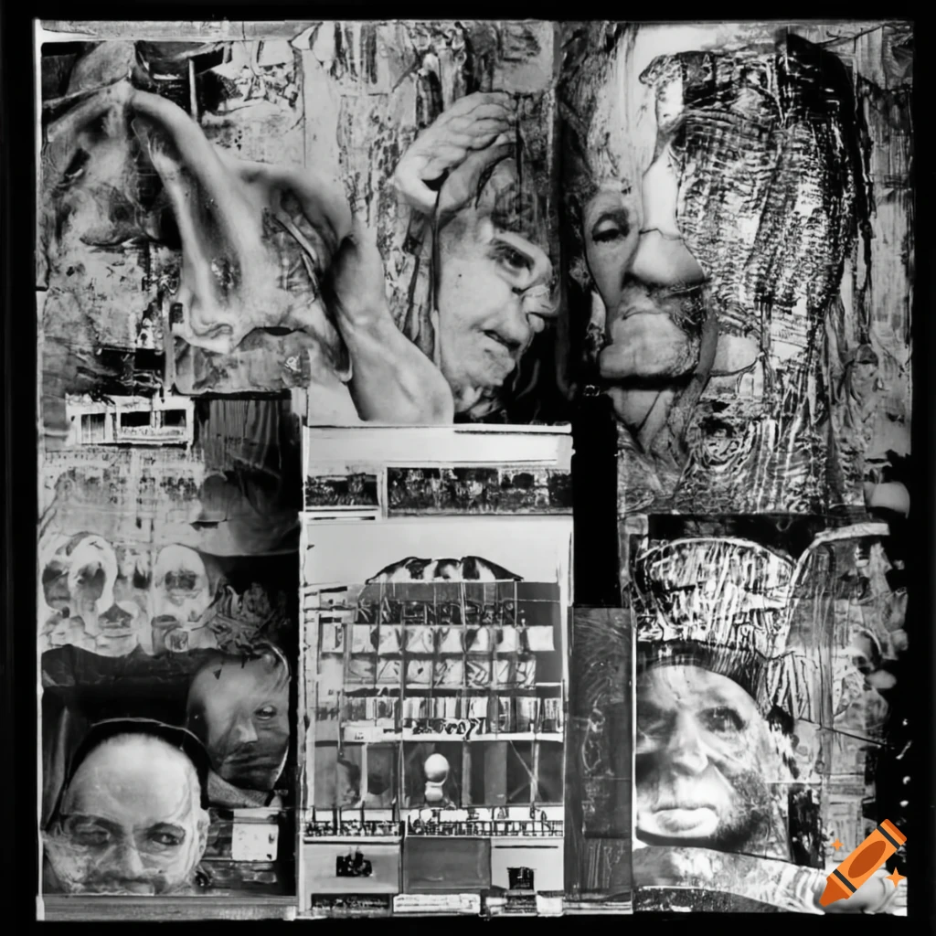 Black and white dada collage in 90s harsh noise power electronics style