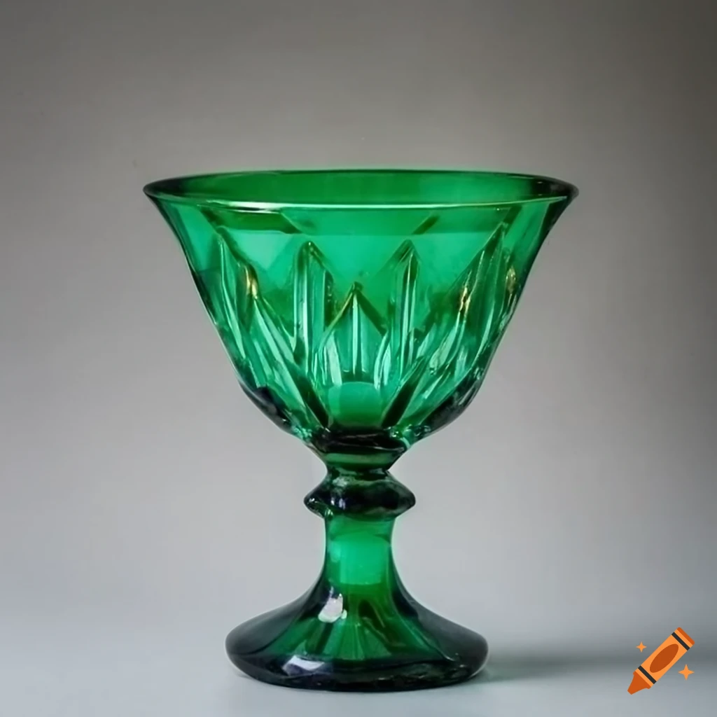 Emerald glass vase with gold diamonds in a product photo
