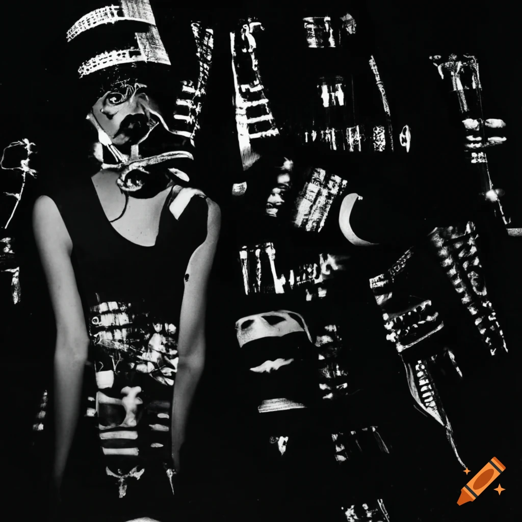 Black and white dada collage in 90s harsh noise power electronics style