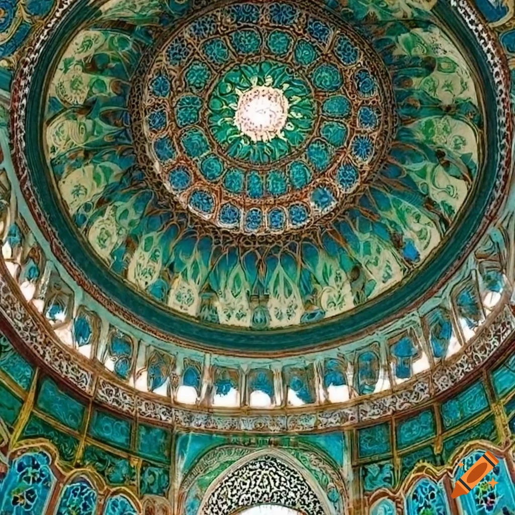 Interior view of the Green Mosque showcasing geometric patterns
