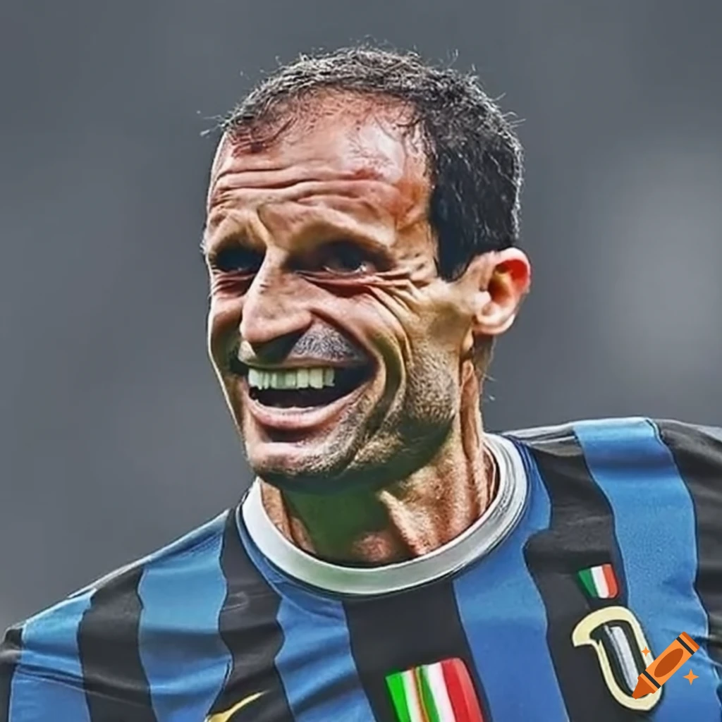 Massimiliano Allegri wearing Inter jersey in tears on Craiyon