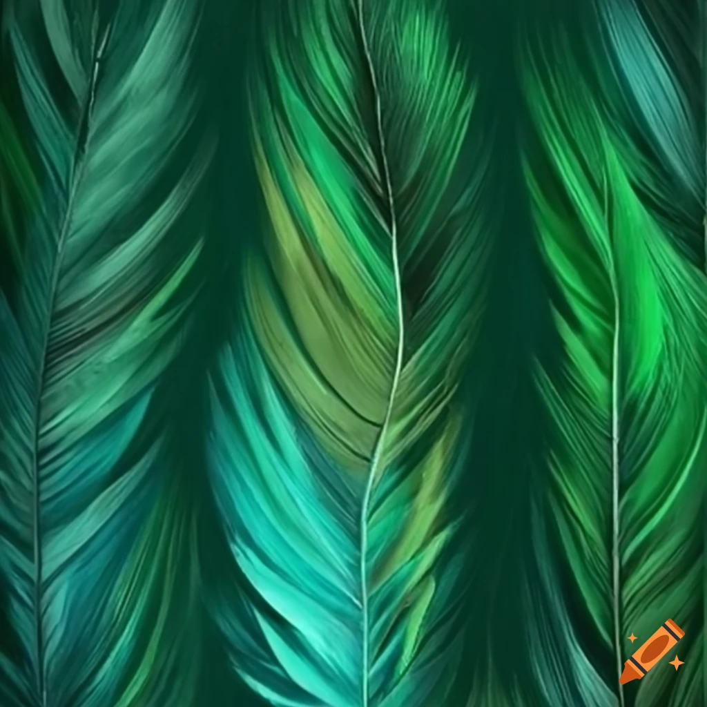 Horizontal green and gold feather line design
