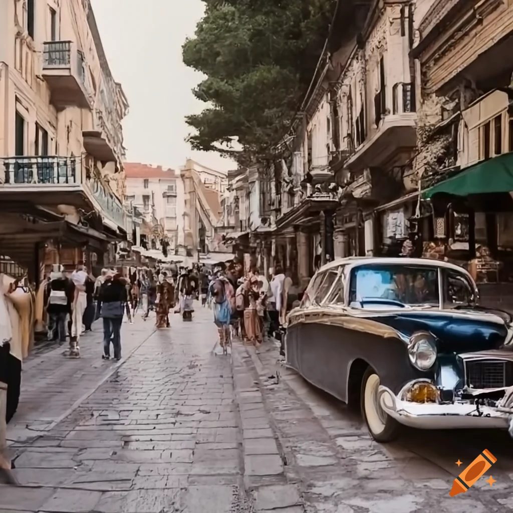 Daytime traditional market scene in downtown tessaloniki with vintage ...