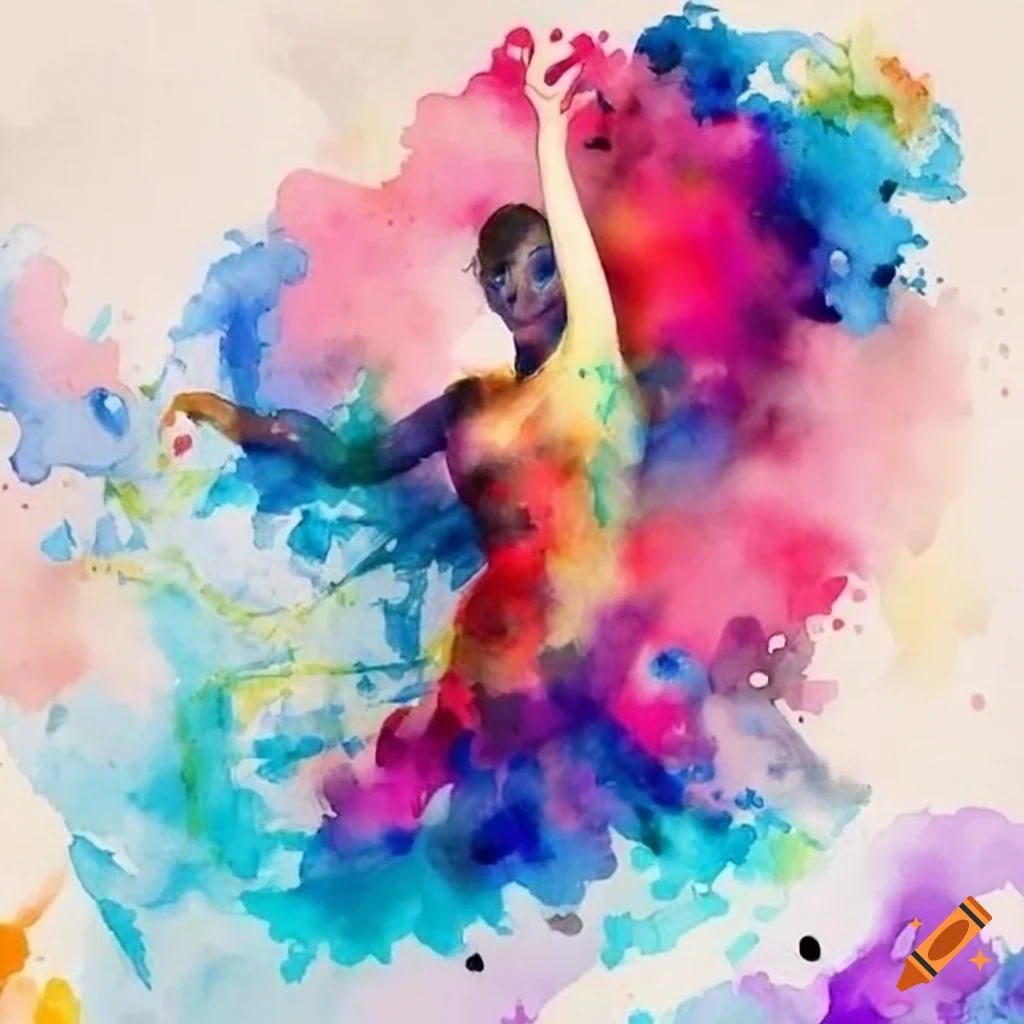 Woman dancing for a king in a watercolor painting