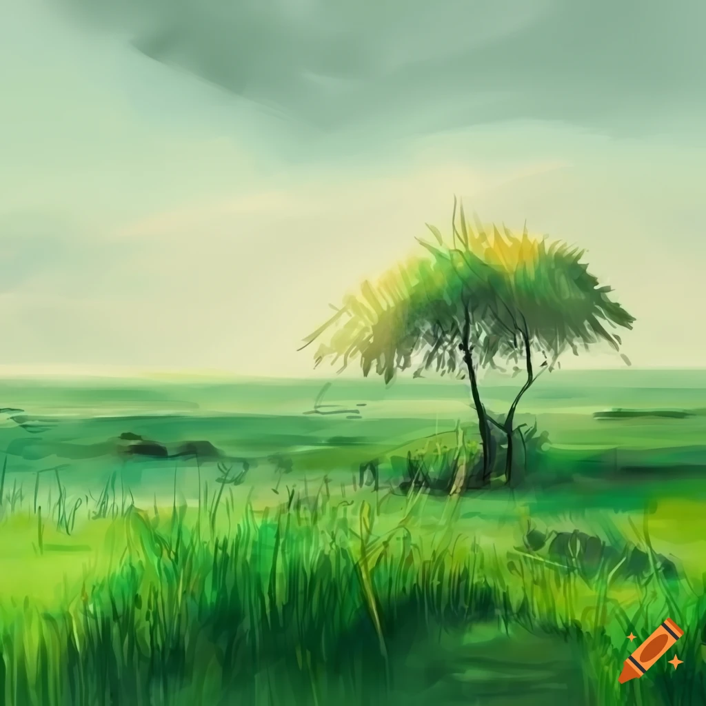 Grasslands depicted in a rough sketch art style
