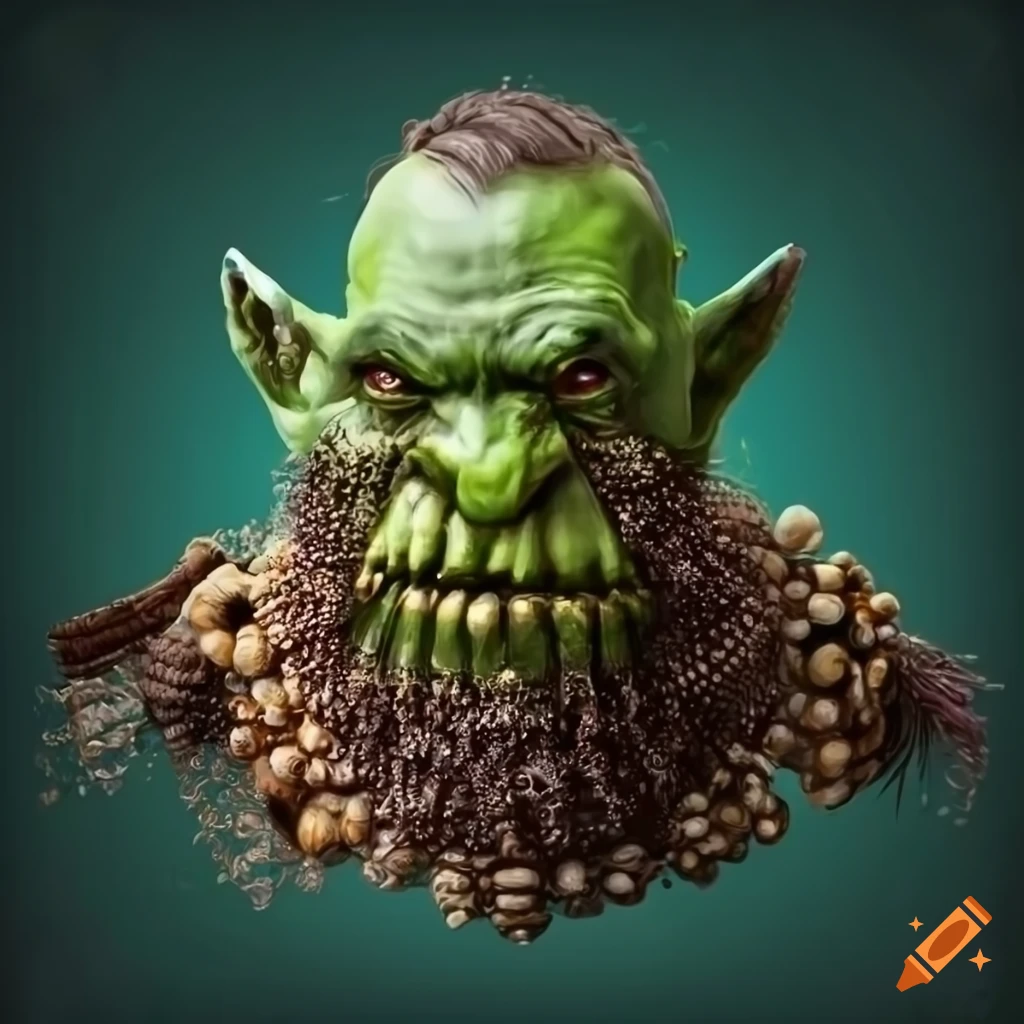 Stoic orc with barnacle, shell, and algae armor in Victorian style