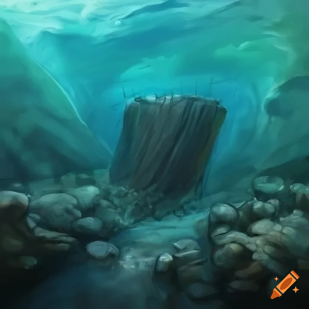 Underwater trench in rough sketch art style
