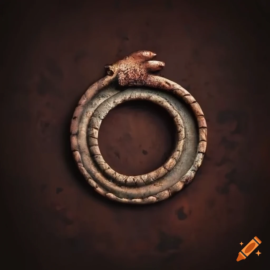 Ancient ouroboros symbol in rusted metal