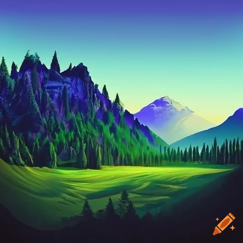 Digital art of Pi Coin logo with advanced color techniques in a scenic setting
