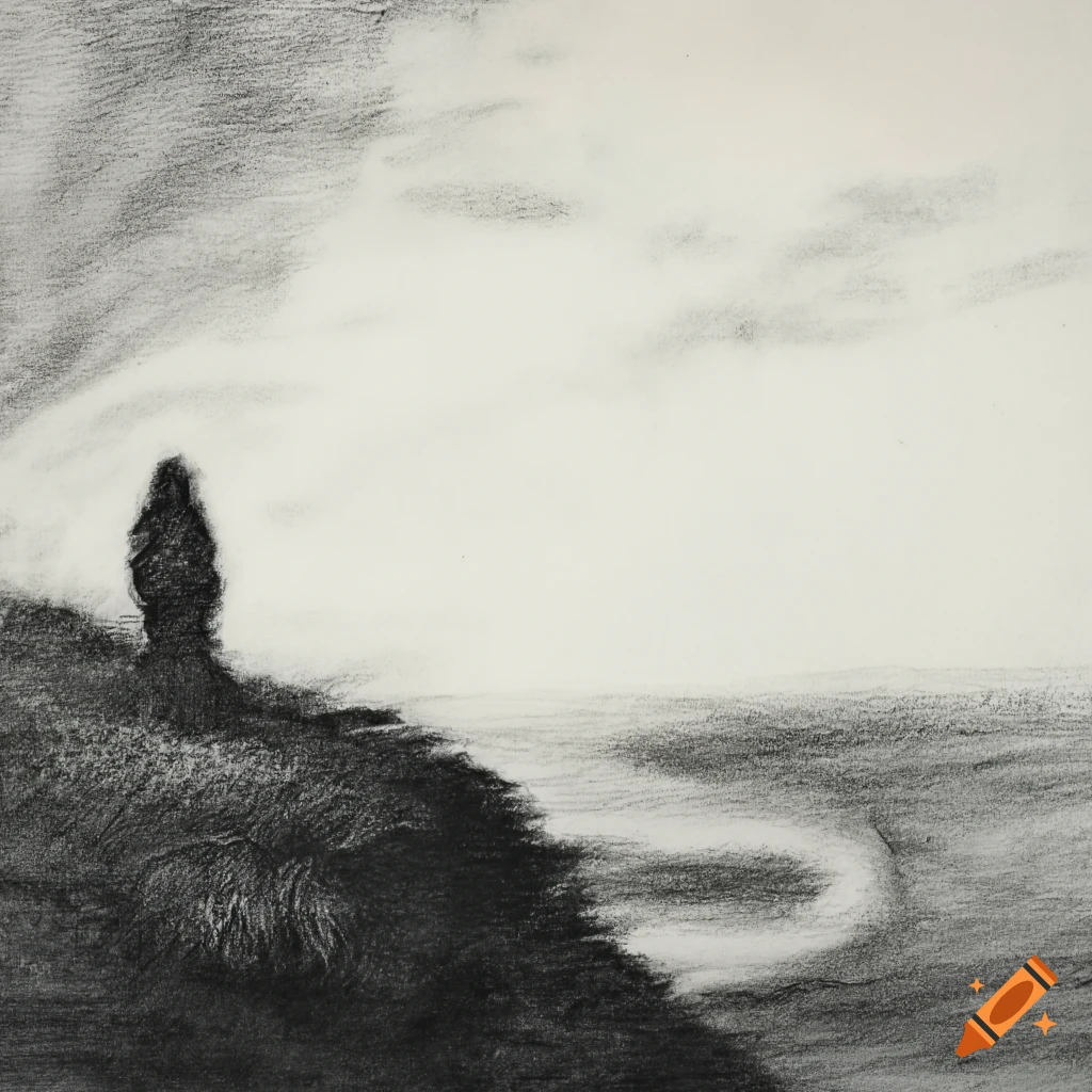 Old man on hill observing an unusual light in the sky in black and white