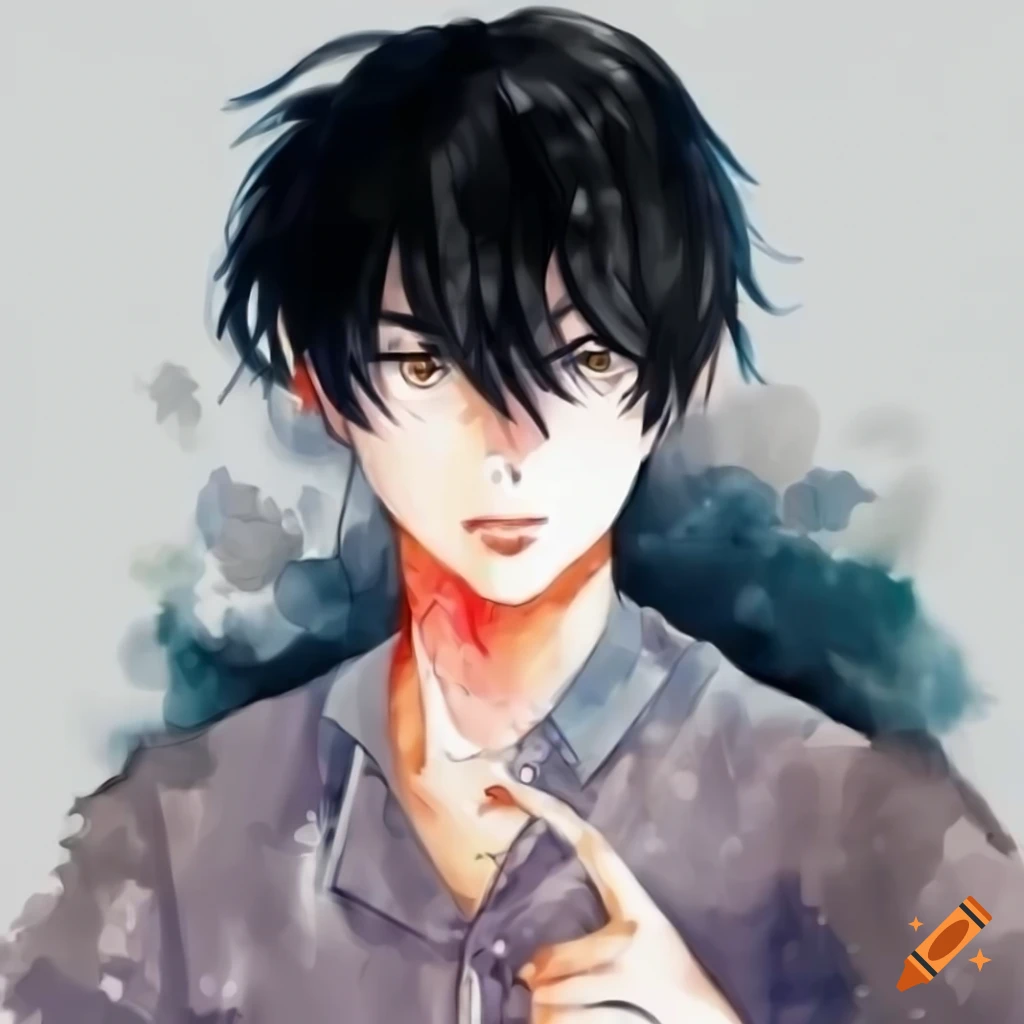 Anime guy with bluish black hair at a convenience store