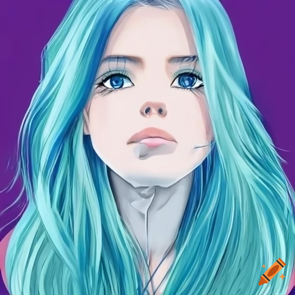 Anime girl with blue long hair and simple attire on Craiyon