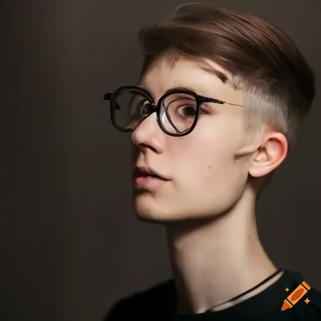 Portrait of a young male barista with undercut hairstyle and round glasses