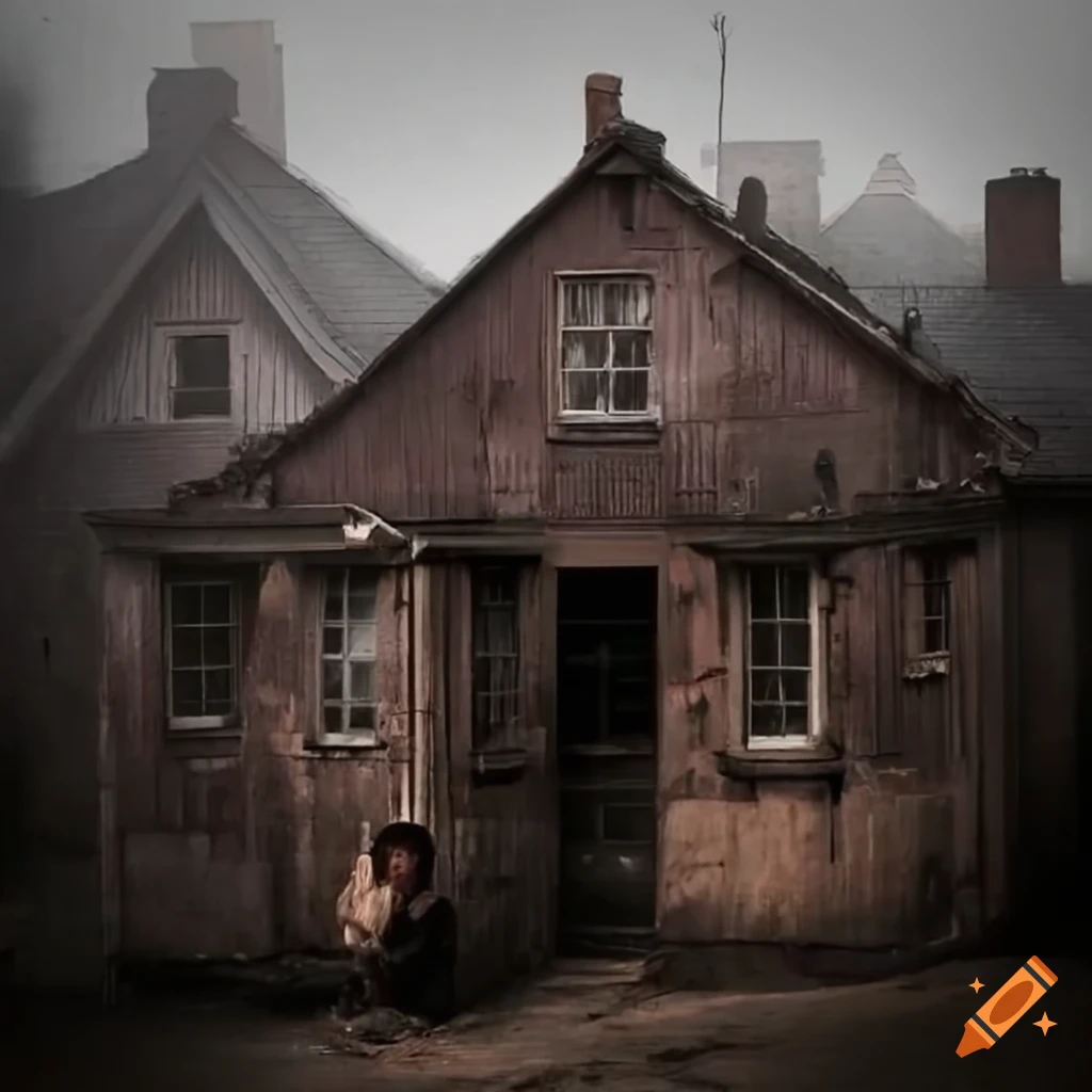 Financial hardship in front of rundown houses