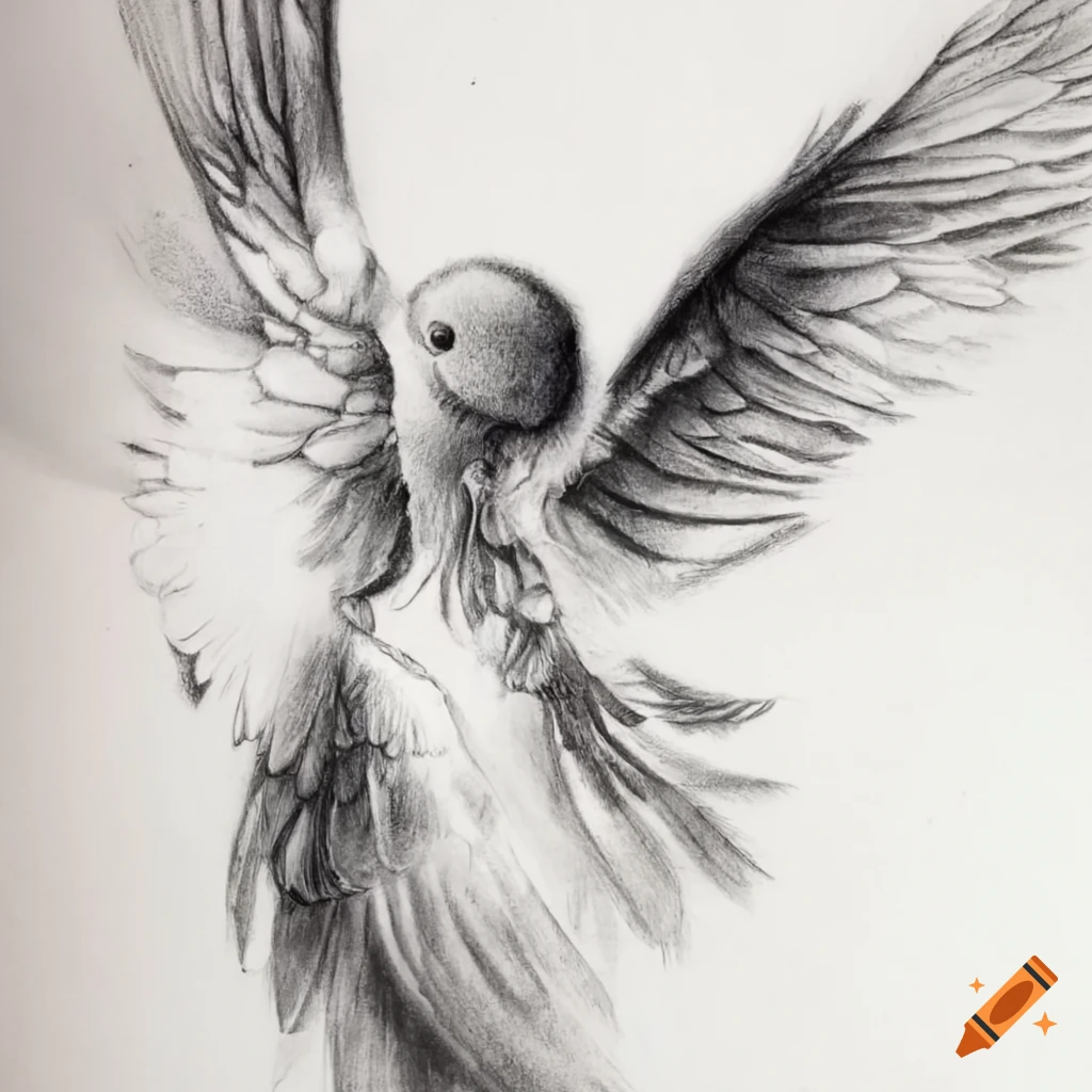 Peace Dove (Line Art Drawing, Charcoal on Paper) by Leni Kae